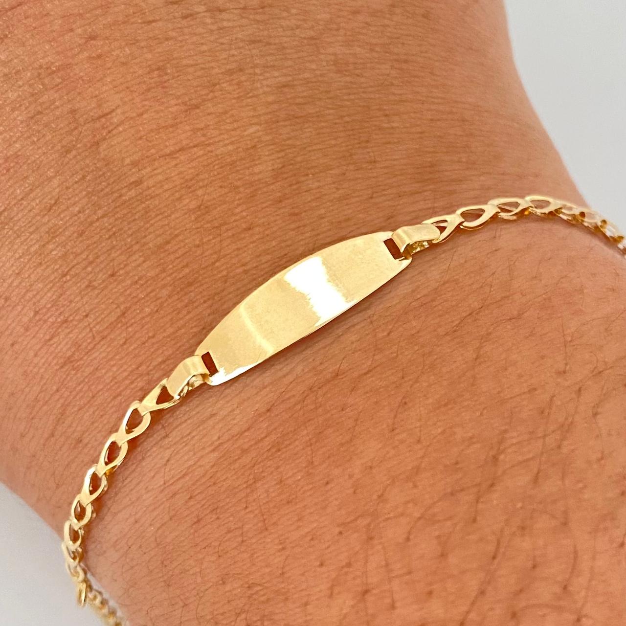 Pulso bebé placa semi rectangular tejido gota Oro amarillo 18k 1,15 Gr / 14,5 Cm  Broche 0,15